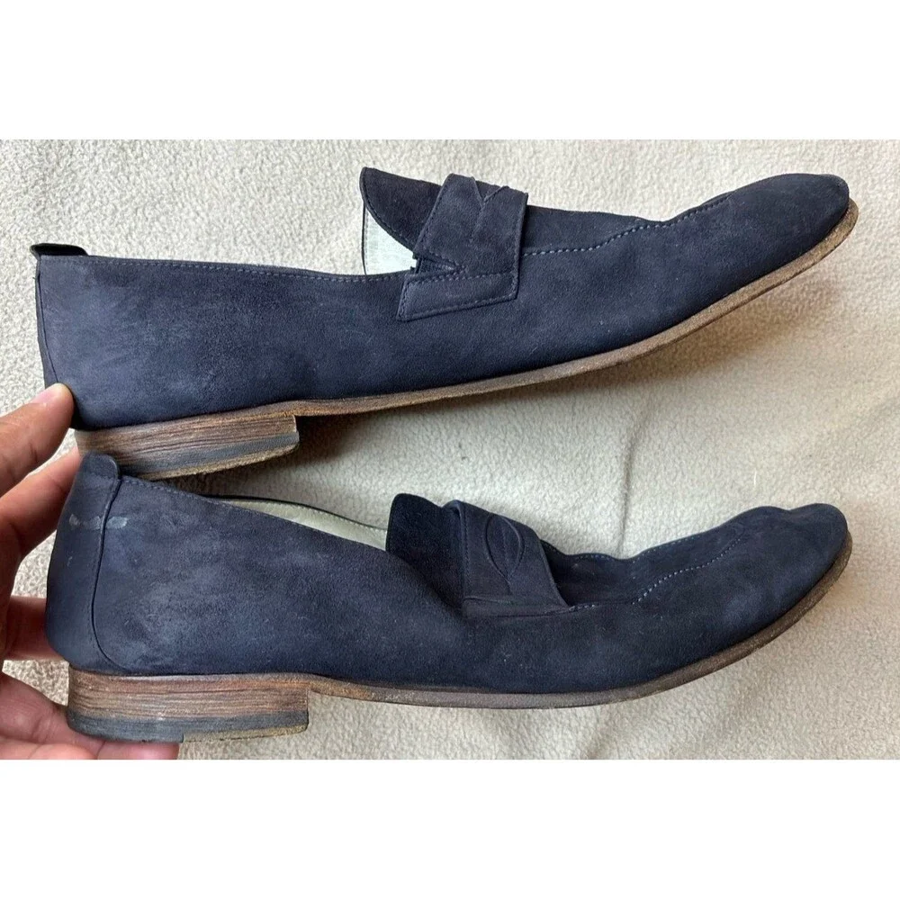 Lucchese Special Collection Fausto Navy Snuffed Suede Mens Penny Loafers 8D